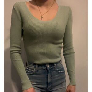 Light Teal Green Ribbed Long Sleeve Top, For Better Days, Size S, $15
